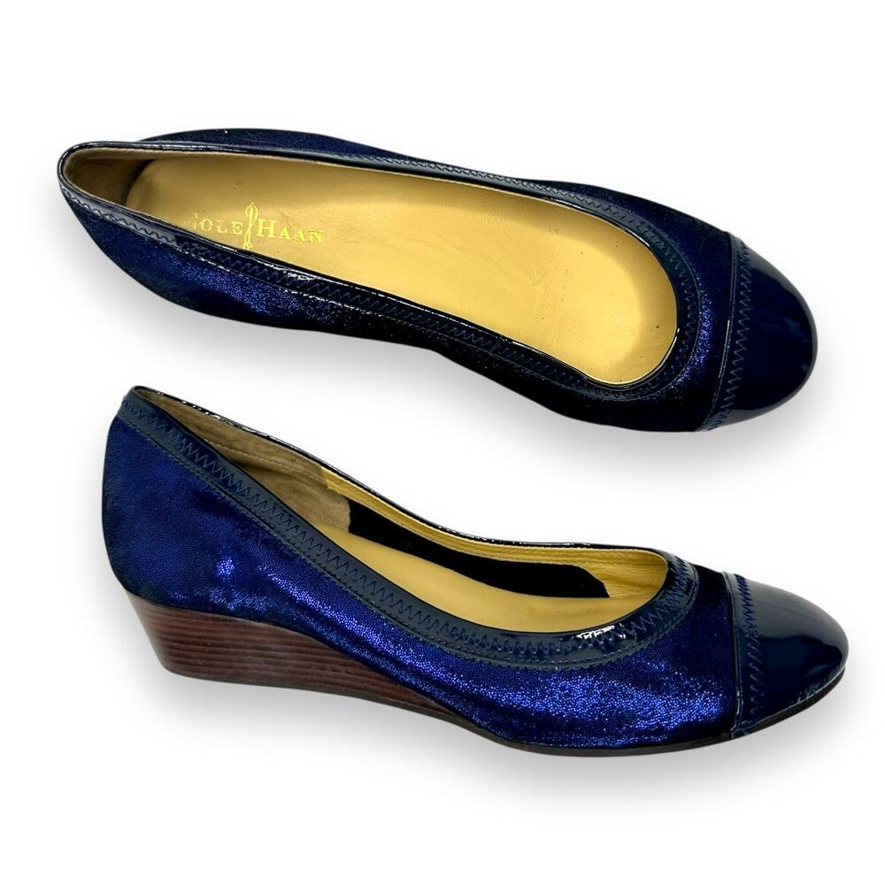 Cole Haan Women's Milly Wedge Heels Size 6.5 Cobalt Blue Metallic Patent Nike